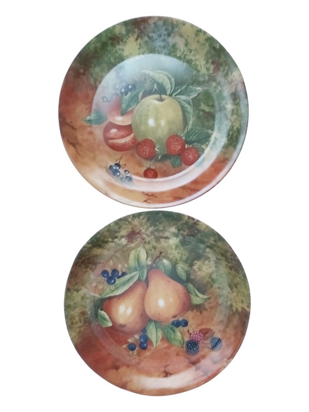 Signed AJ Heritage Portugal 10" Fruit Still Life Plates - Set of 2 - Smooth Edge